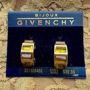 VTG NWT GIVENCHY MID CENTURY MODERN DESIGNER EARRINGS CLIP GOLD TONE AMBER STONE